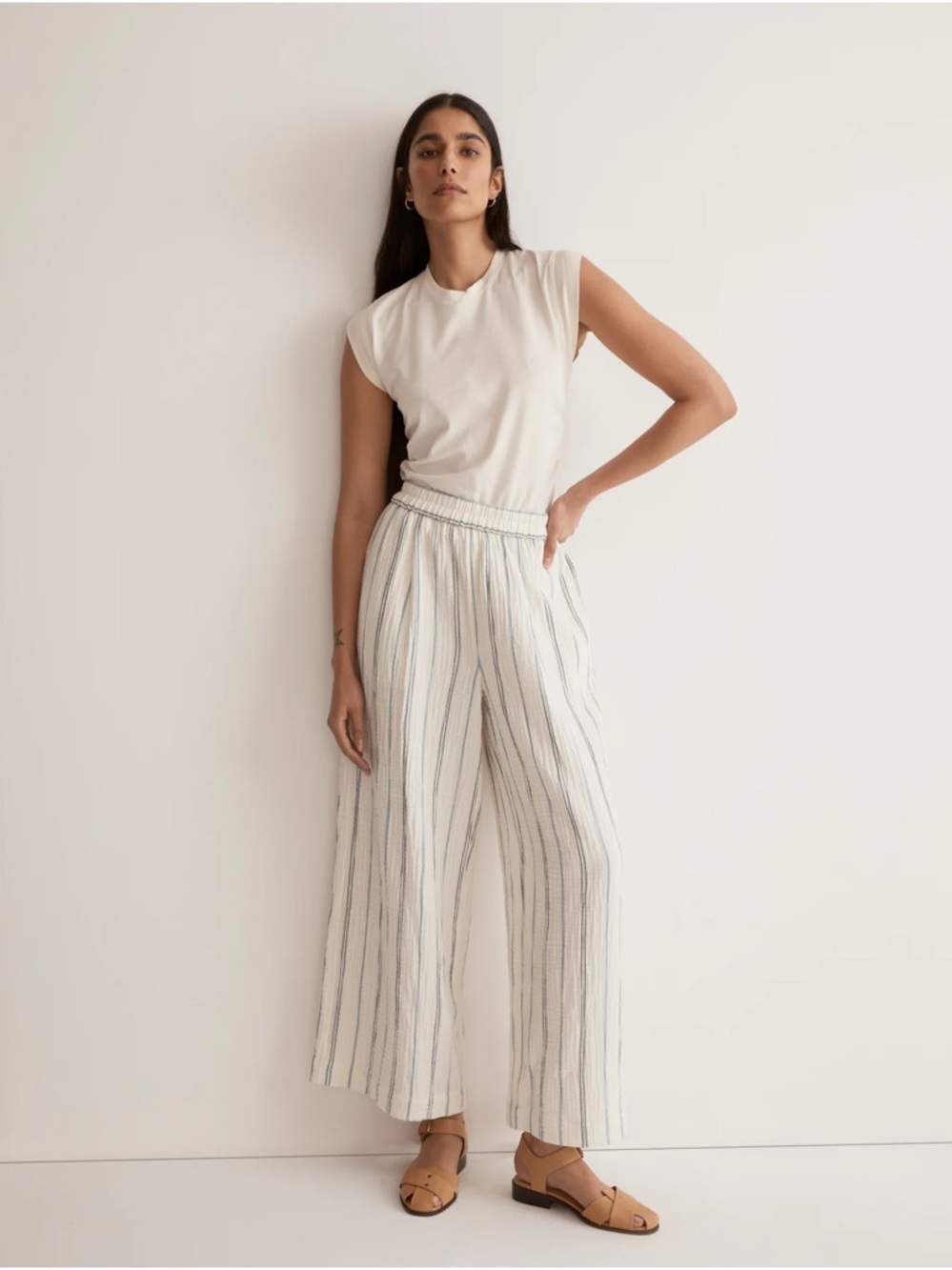Madewell The Untailored Wide-Leg Crop Pant in Striped Lightspun